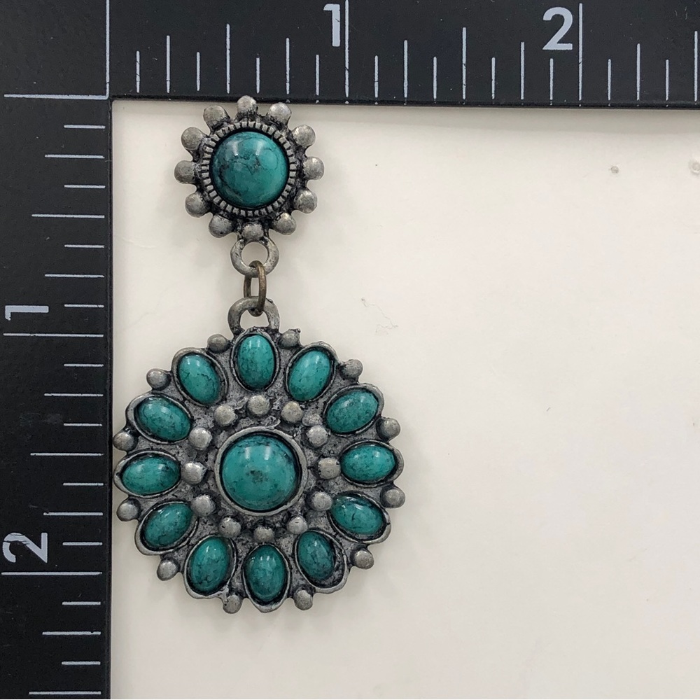 🌼 Turquoise Vintage Look Post Drop Earrings - Picture 2 of 2